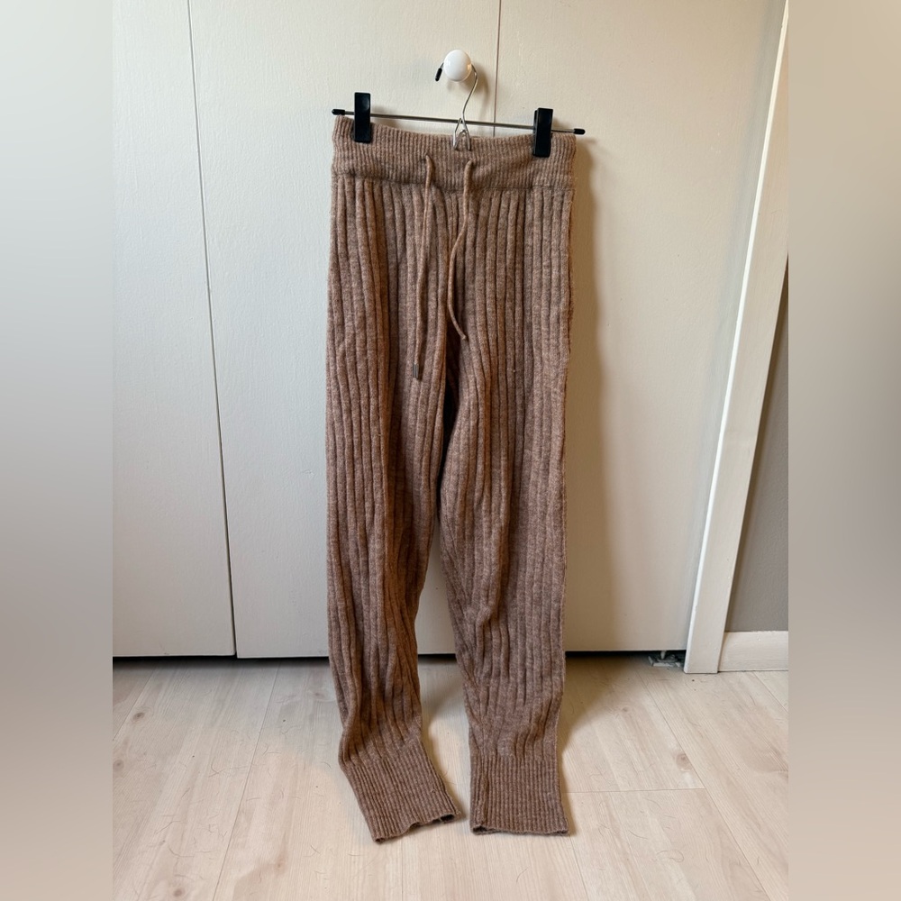 Free People Taupe Ribbed Knit Sweater Pants